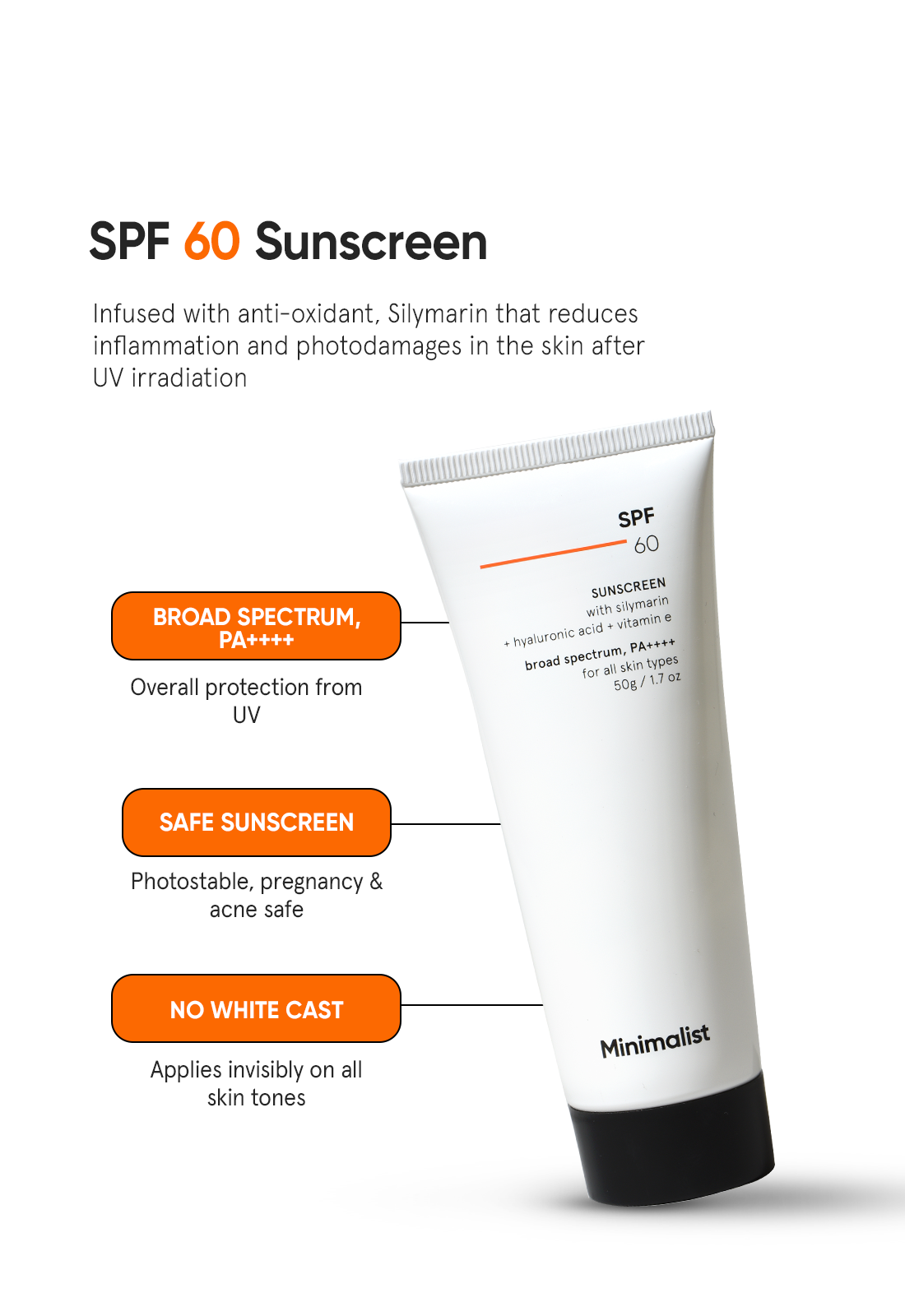 SPF 60 Silymarin Broad spectrum SPF 60 sunscreen with PA rating Minimalist