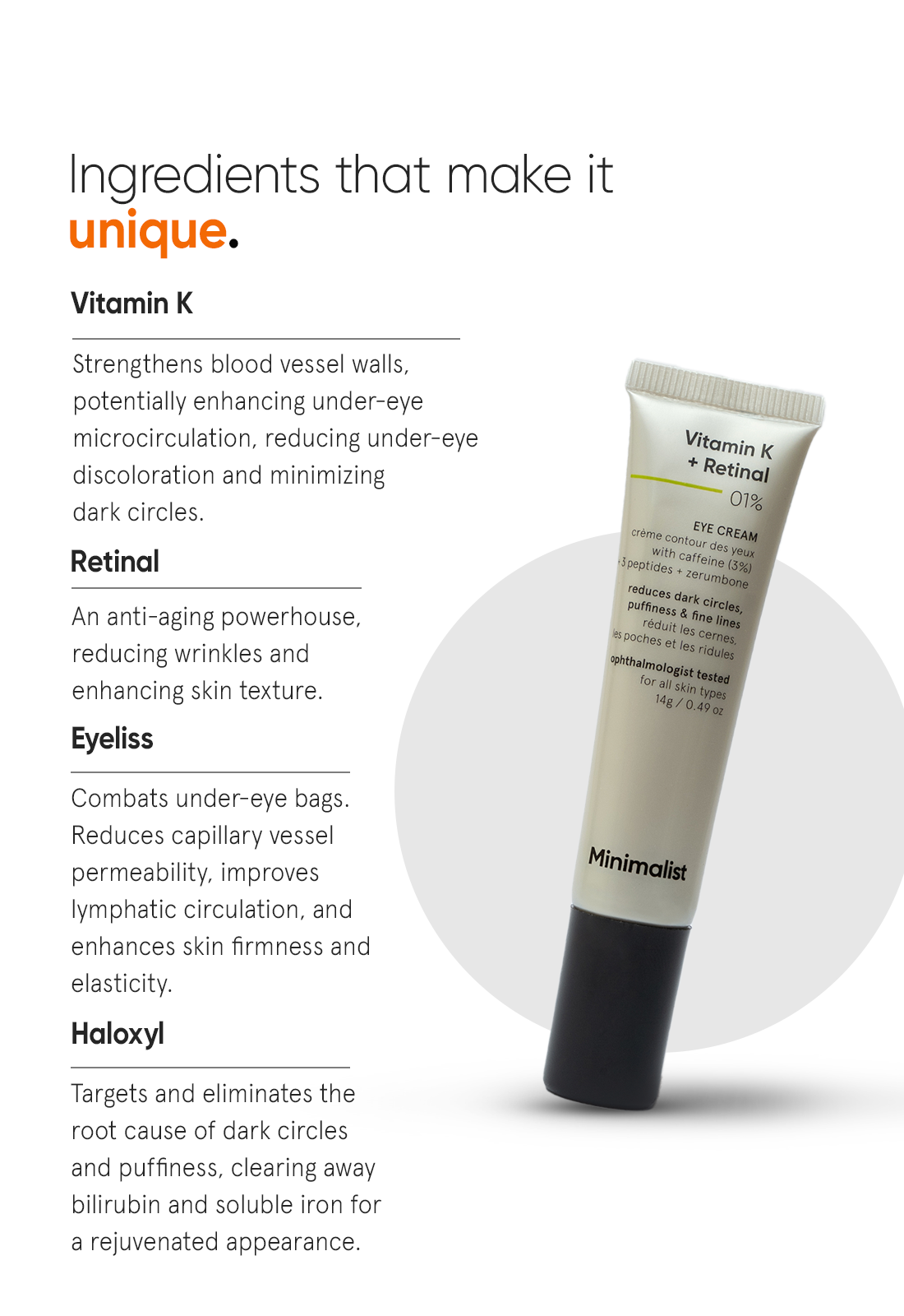 Vitamin K + Retinal 01% Eye Cream for Dark Circles, Puffiness 