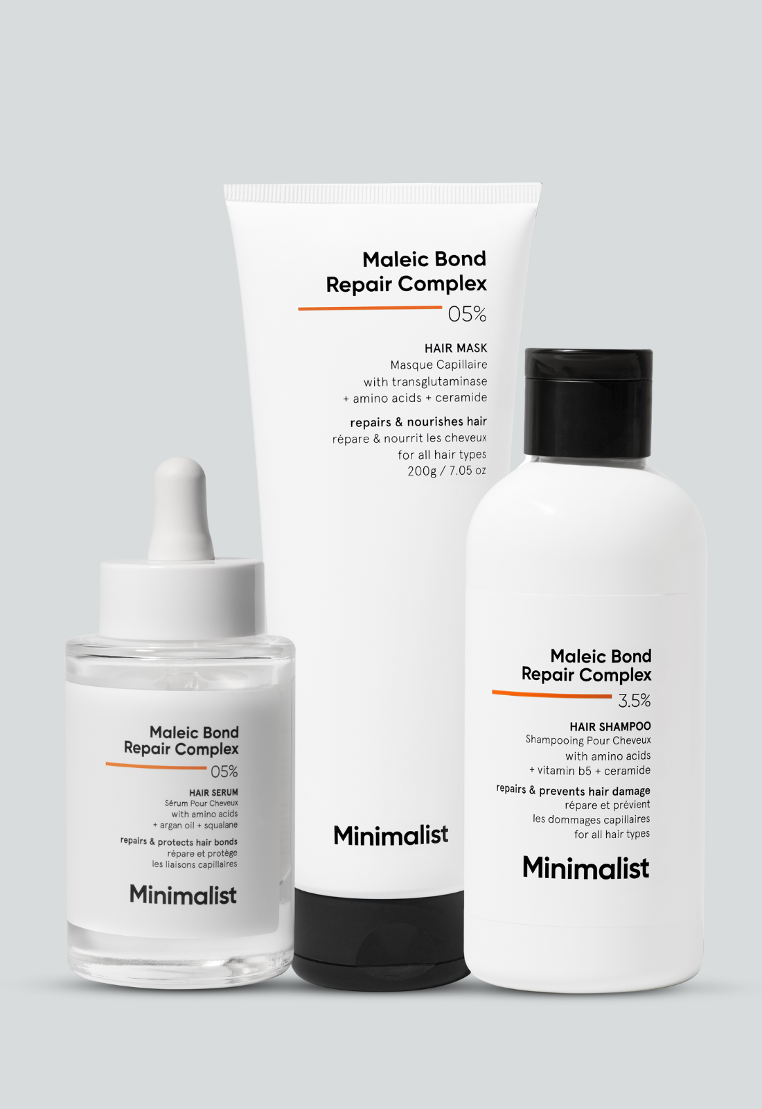 Complex Repair Maleic Bond Repair Complex Trio of Serum, Shampoo and Mask | Minimalist
